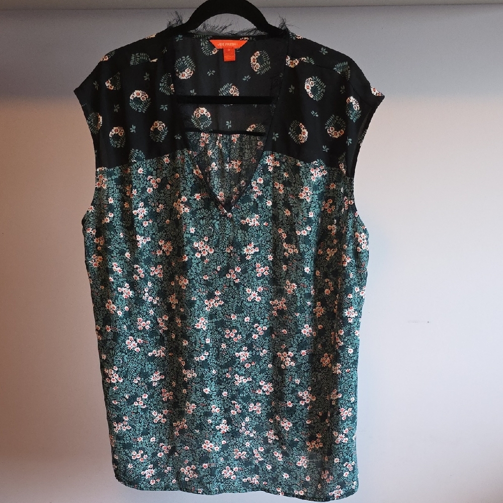 Joe Fresh Black and Green Floral Blouse